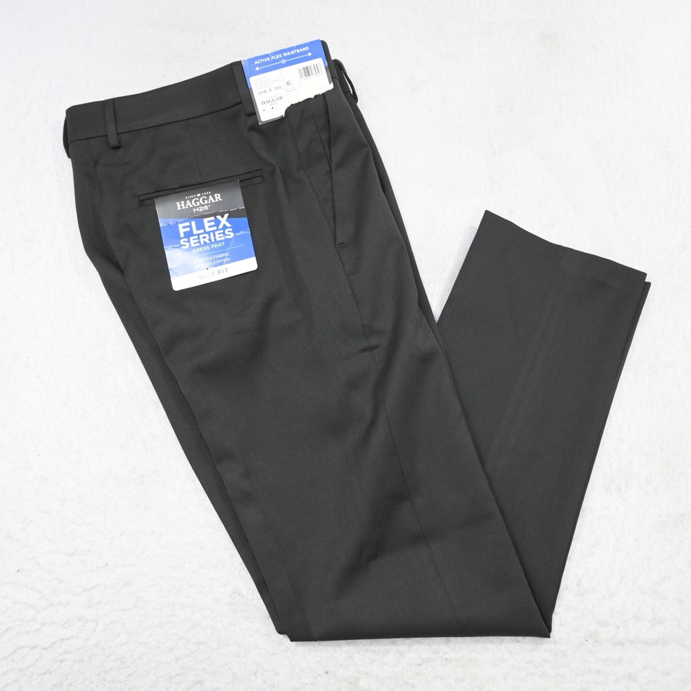 Haggar H26 Flex Series Mens 30x30 NEW Slim Fit Black Stretch Urban Heather Pant